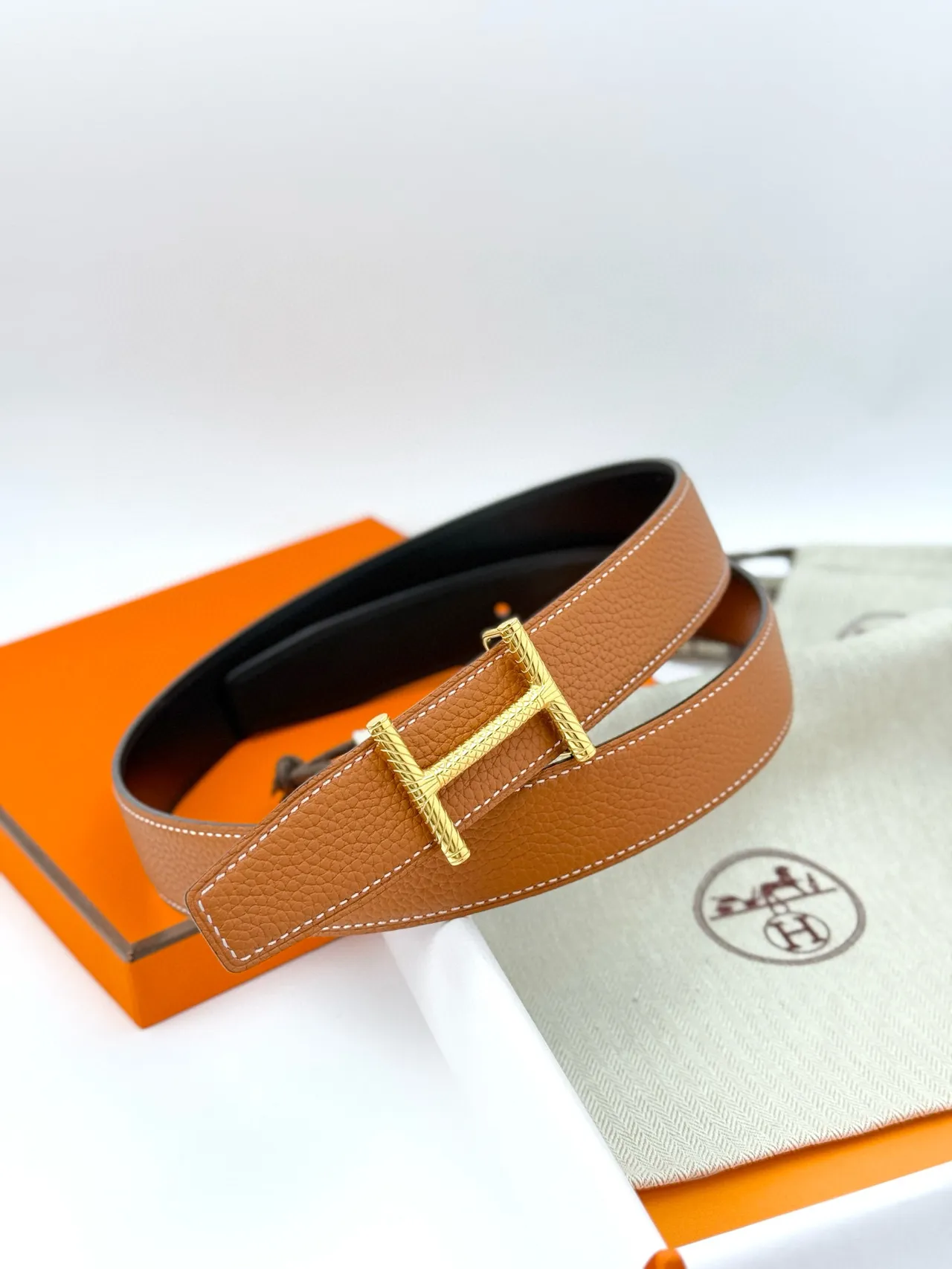 Hermès Constance Belt Marron Or Grainée Tordue H-Buckle Ceinture en Cuir 16