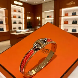 Hermès Constance 手链 红色图案皮革 金色金属手链