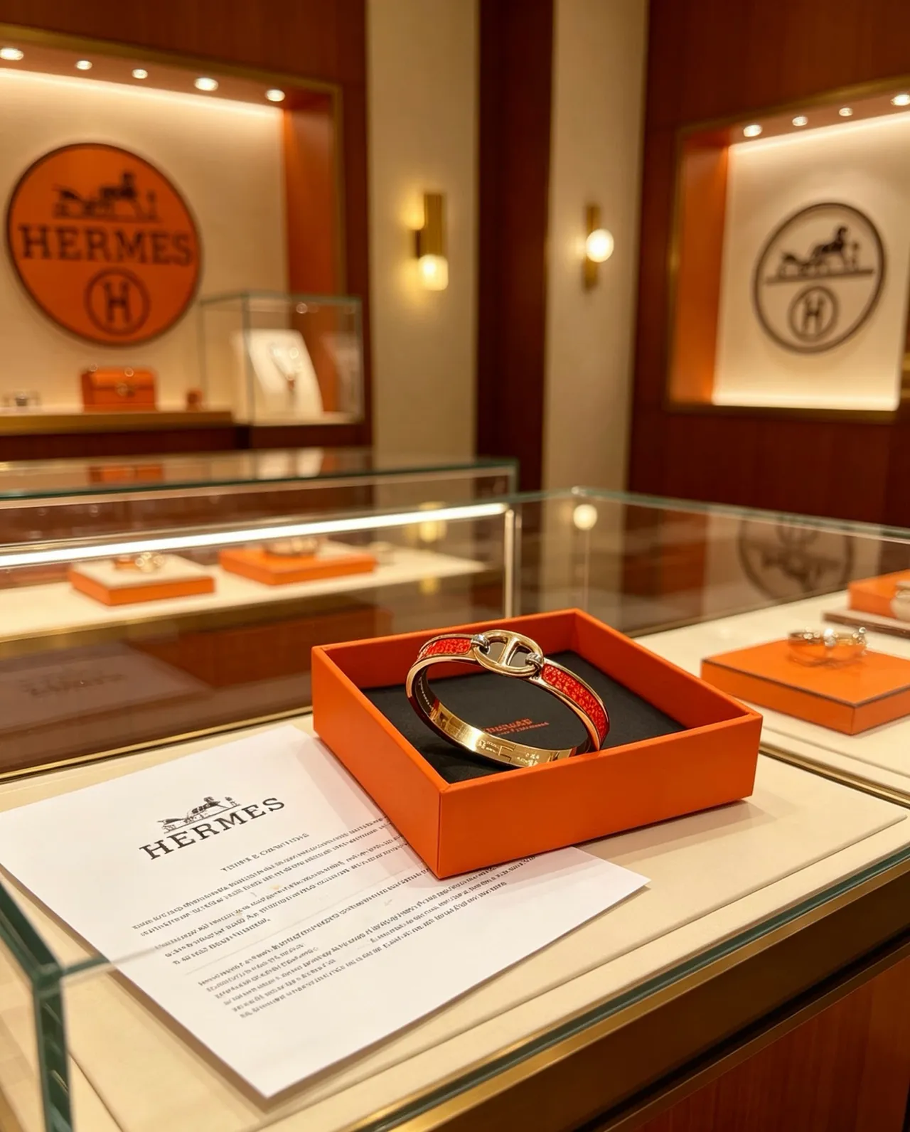 Hermès Constance Bracelet Red Patterned Leather Gold-Tone Metal Bracelet 8