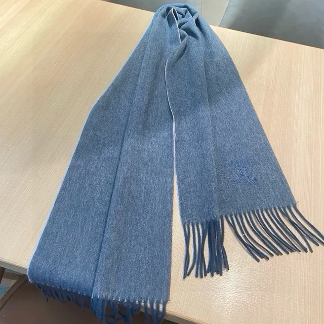 Hermès Logo brodé Bleu Heather Cashmere écharpe 2