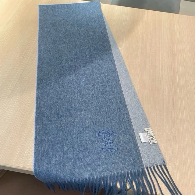 Hermès Logo brodé Bleu Heather Cashmere écharpe 6