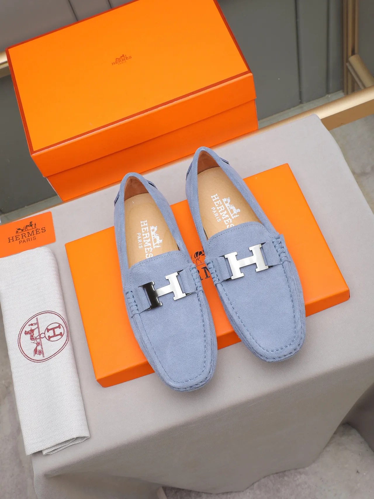 Hermès H Loafer হালকা নীল সুয়েড লোয়ার্ফার 3