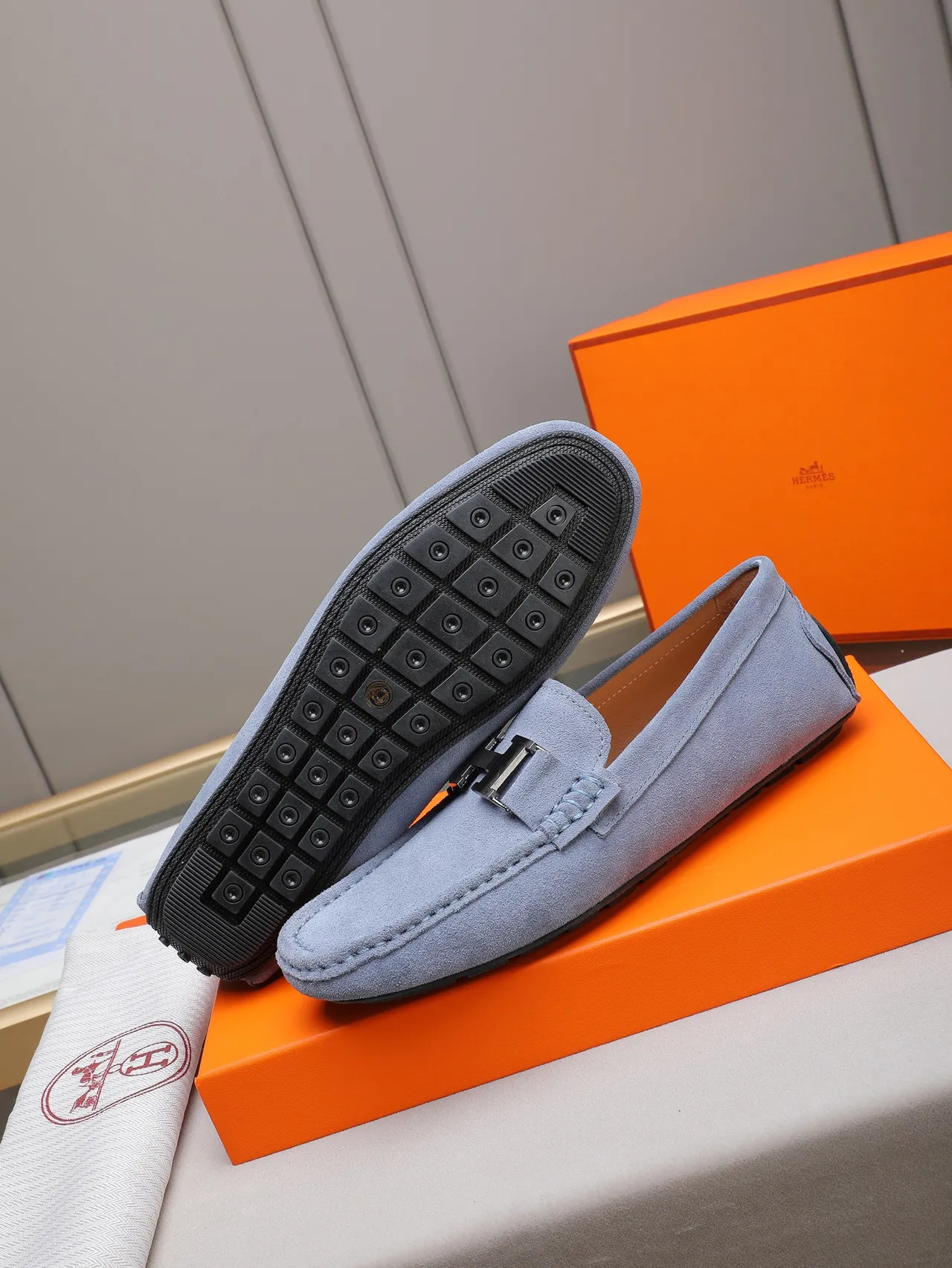 Hermès H Loafer হালকা নীল সুয়েড লোয়ার্ফার 5