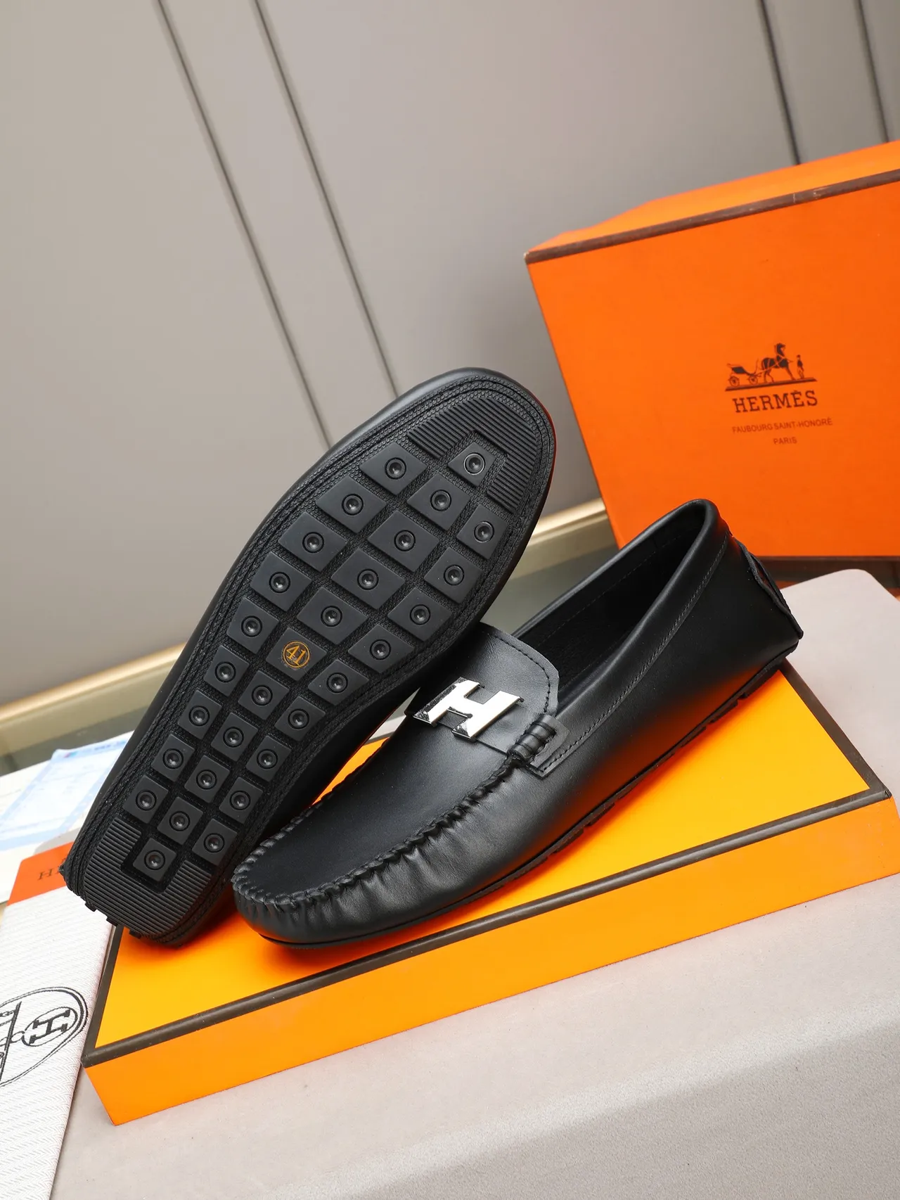 Hermès H Logo Loafer Black Leather Loafer 4