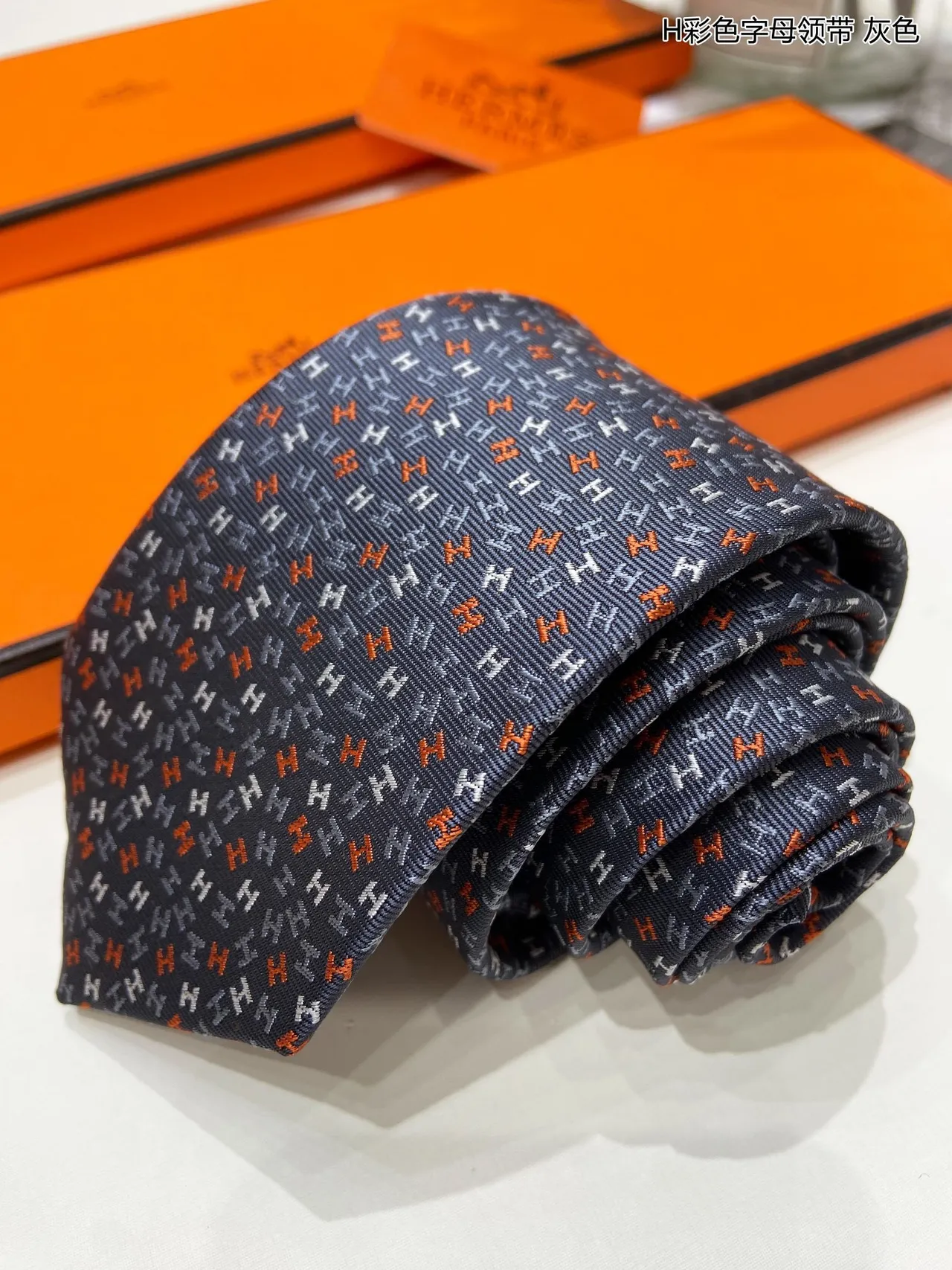 Hermès H Monogram Corbata Gris Multicolor 5