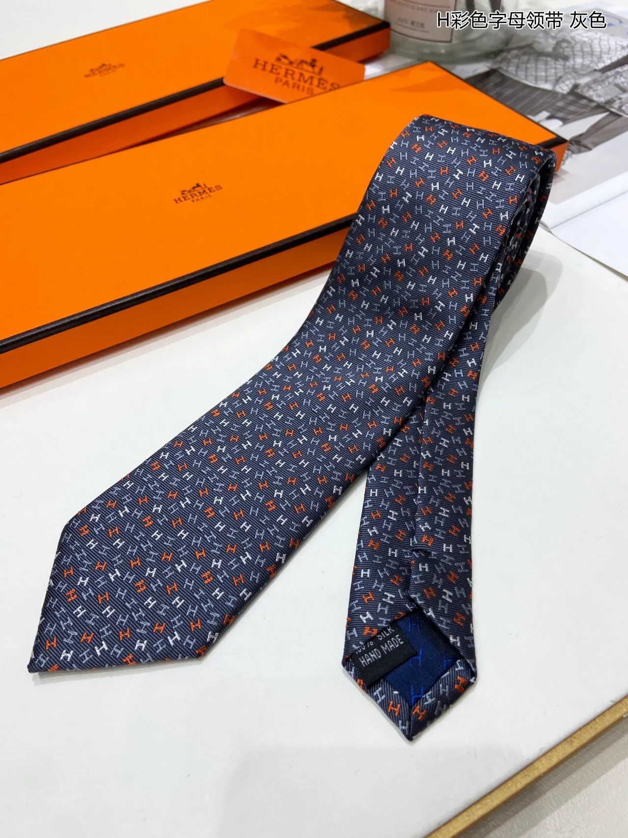 Hermès H Monogram Corbata Gris Multicolor 6