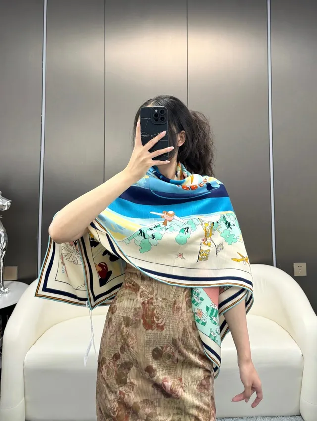 Hermès Illustrated Cartoon Print Beige Silk Scarf 3