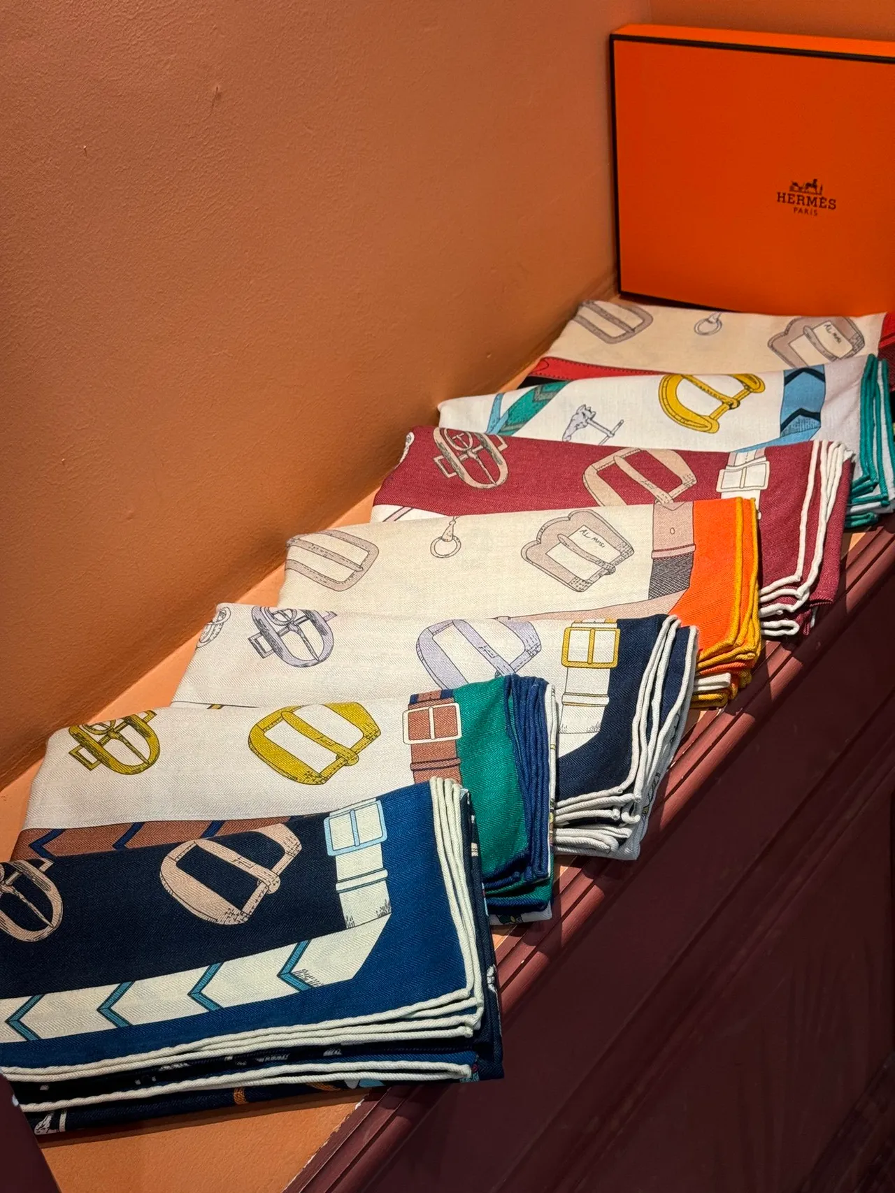 Hermès Les Déchaînés Cream and Orange Silk Scarf 5