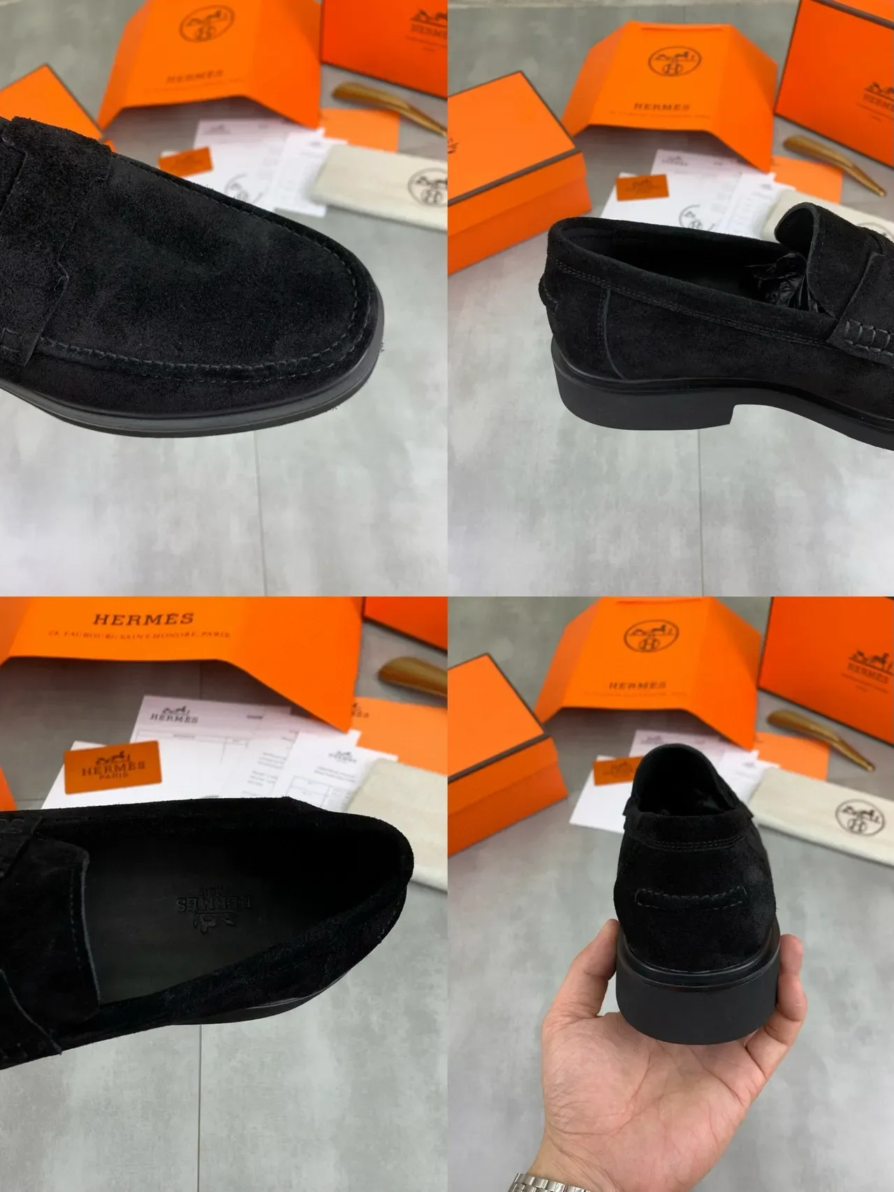 Hermès Oran Black Suede Penny Loafer 2