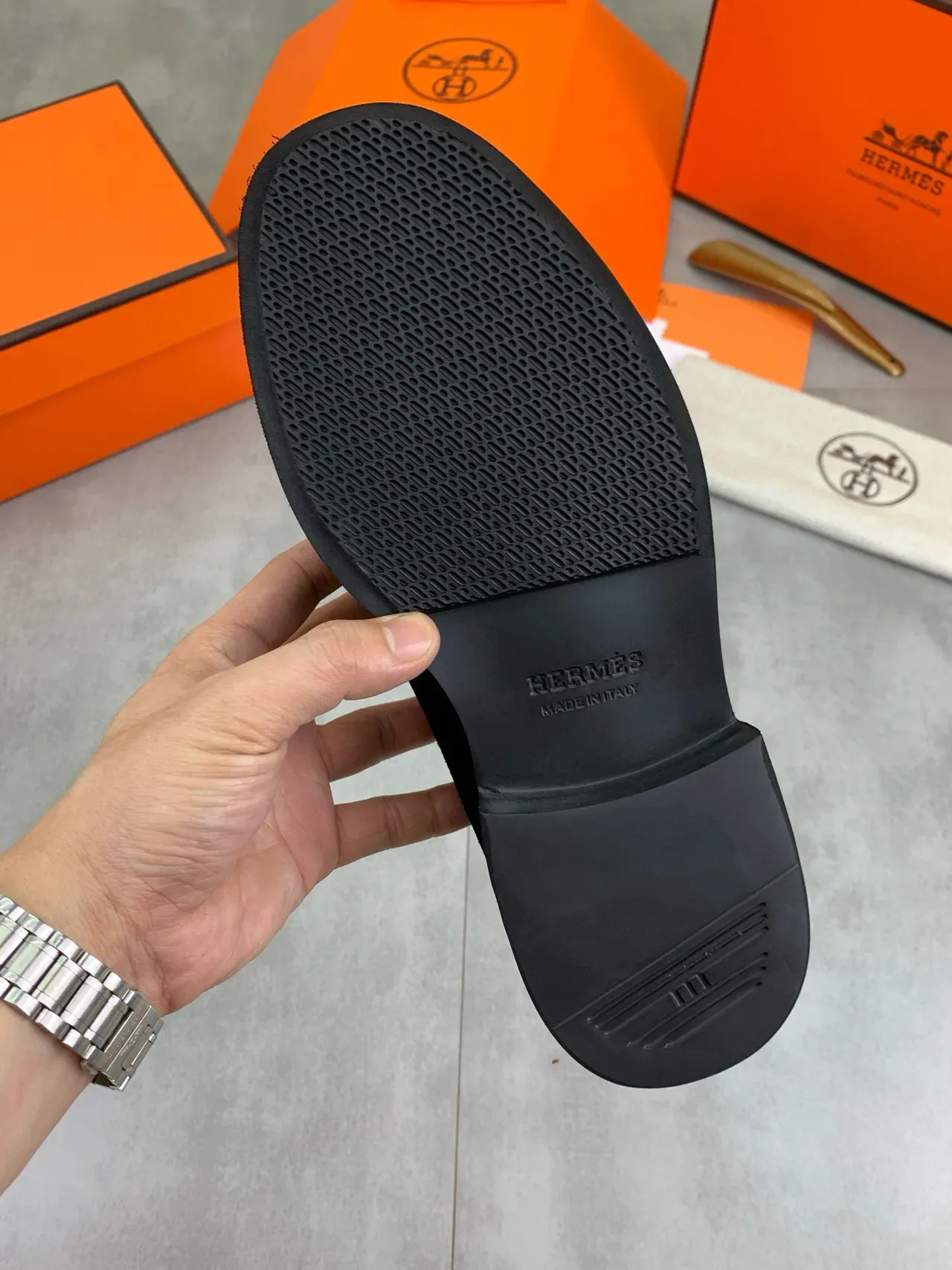 Hermès Oran Black Suede Penny Loafer 3