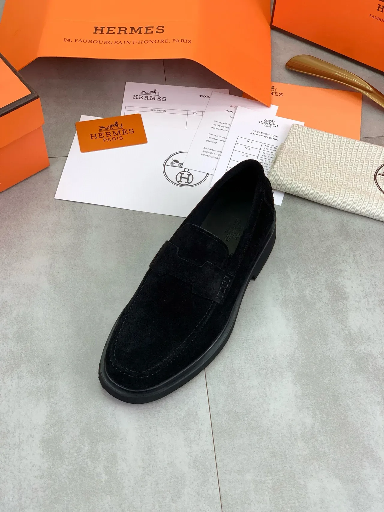 Hermès Oran Black Suede Penny Loafer 4