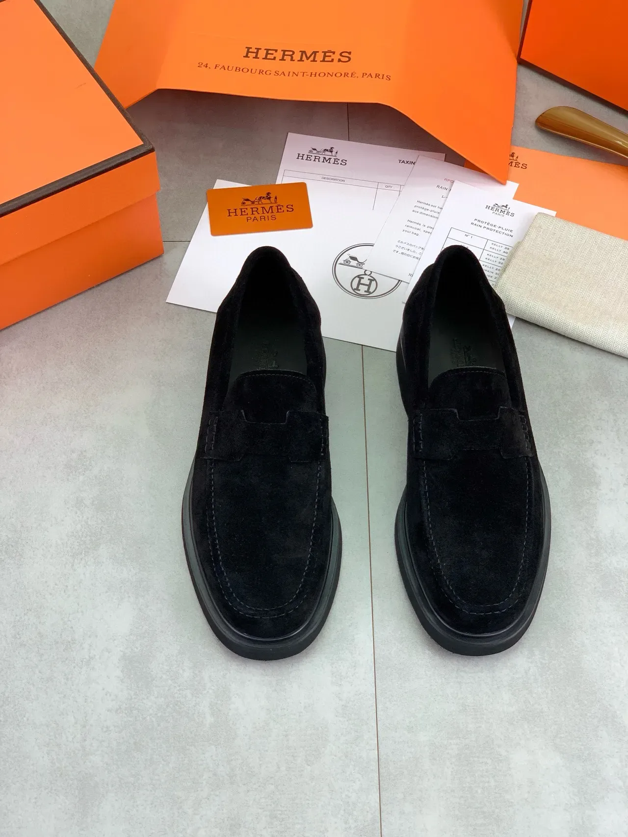 Hermès Oran Black Suede Penny Loafer 5