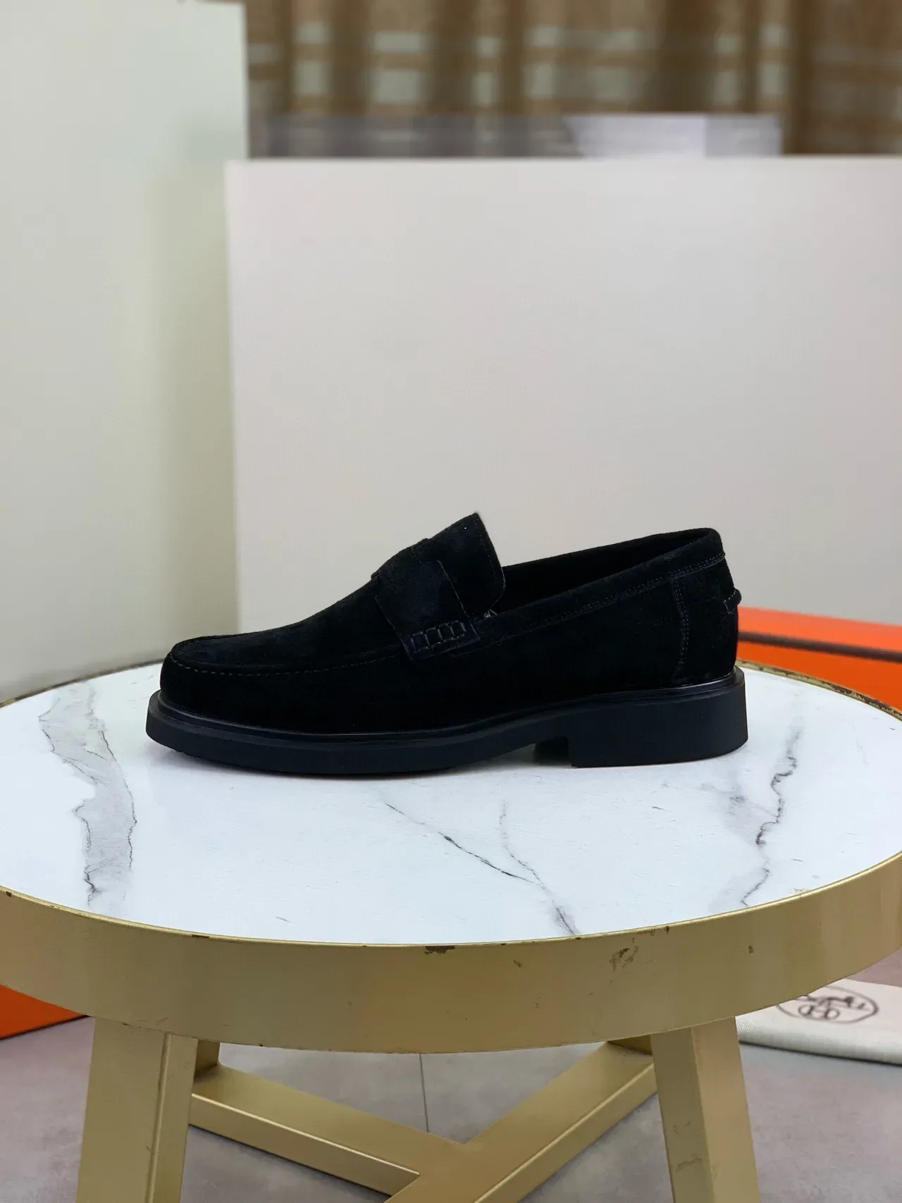 Hermès Oran Black Suede Penny Loafer 6