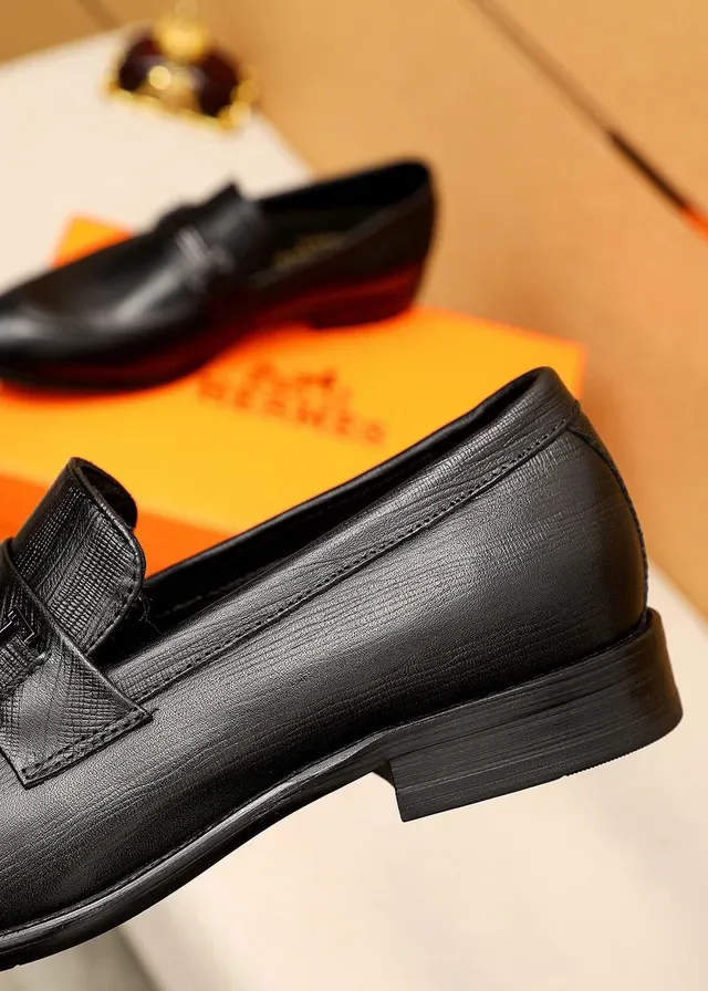 Loafers Hermès Oran en cuir texturé noir avec boucle H 7