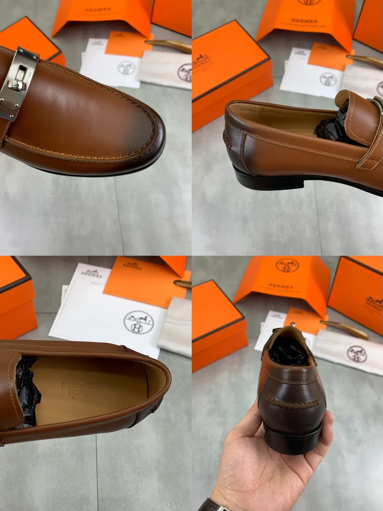 Hermès Oran Mocassins Marron Cuir Boucle 2