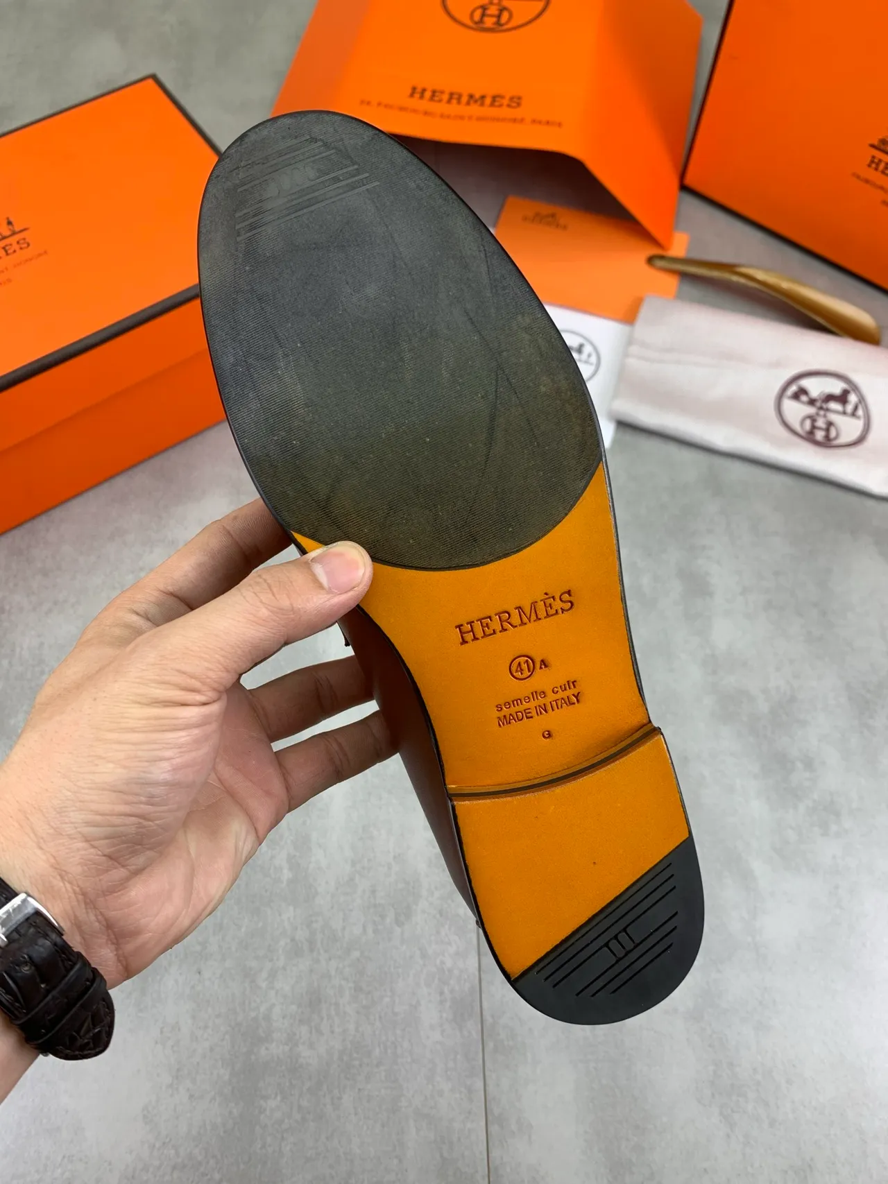 Hermès Oran Mocassins Marron Cuir Boucle 3