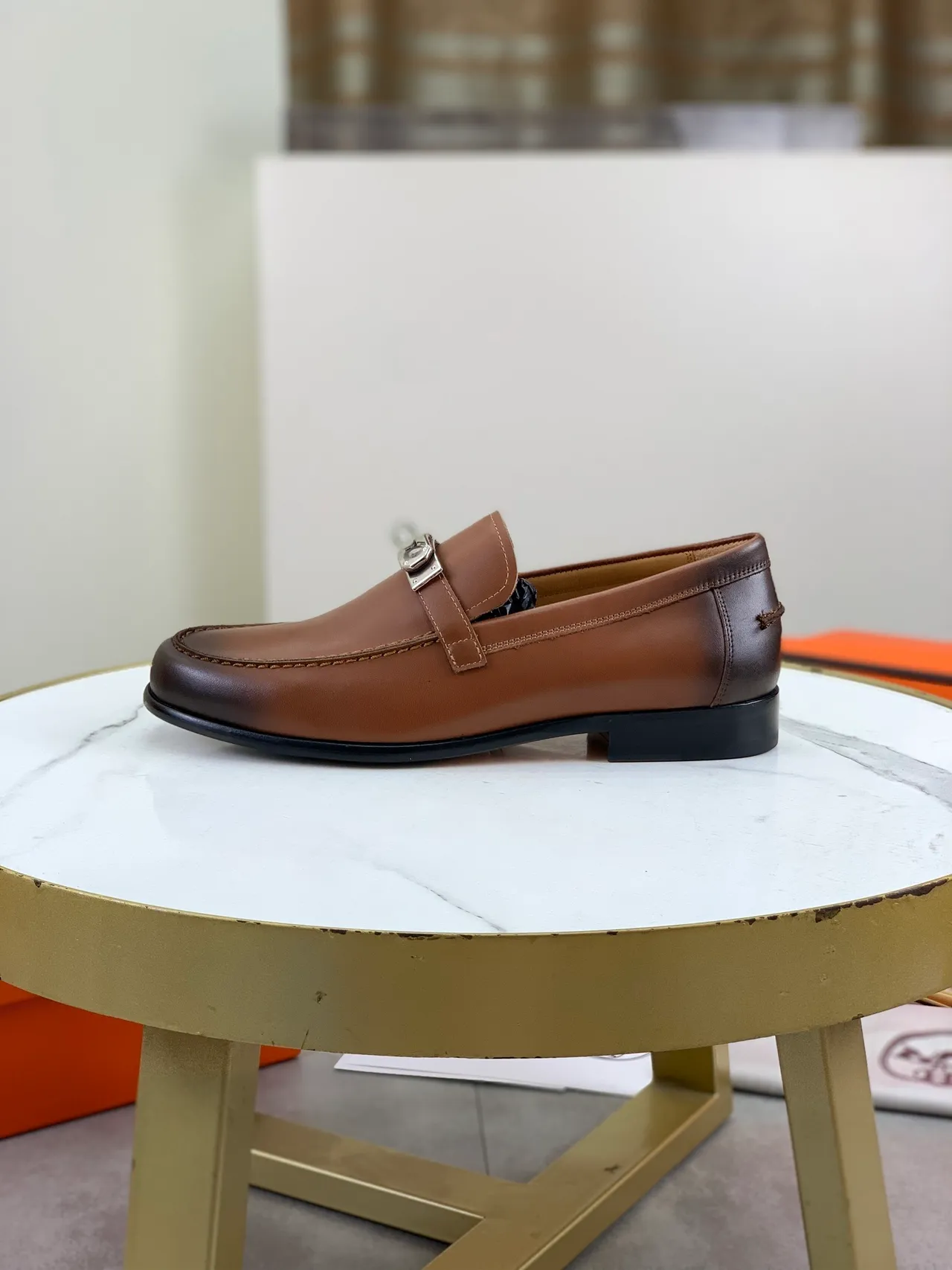 Hermès Oran Mocassins Marron Cuir Boucle 7
