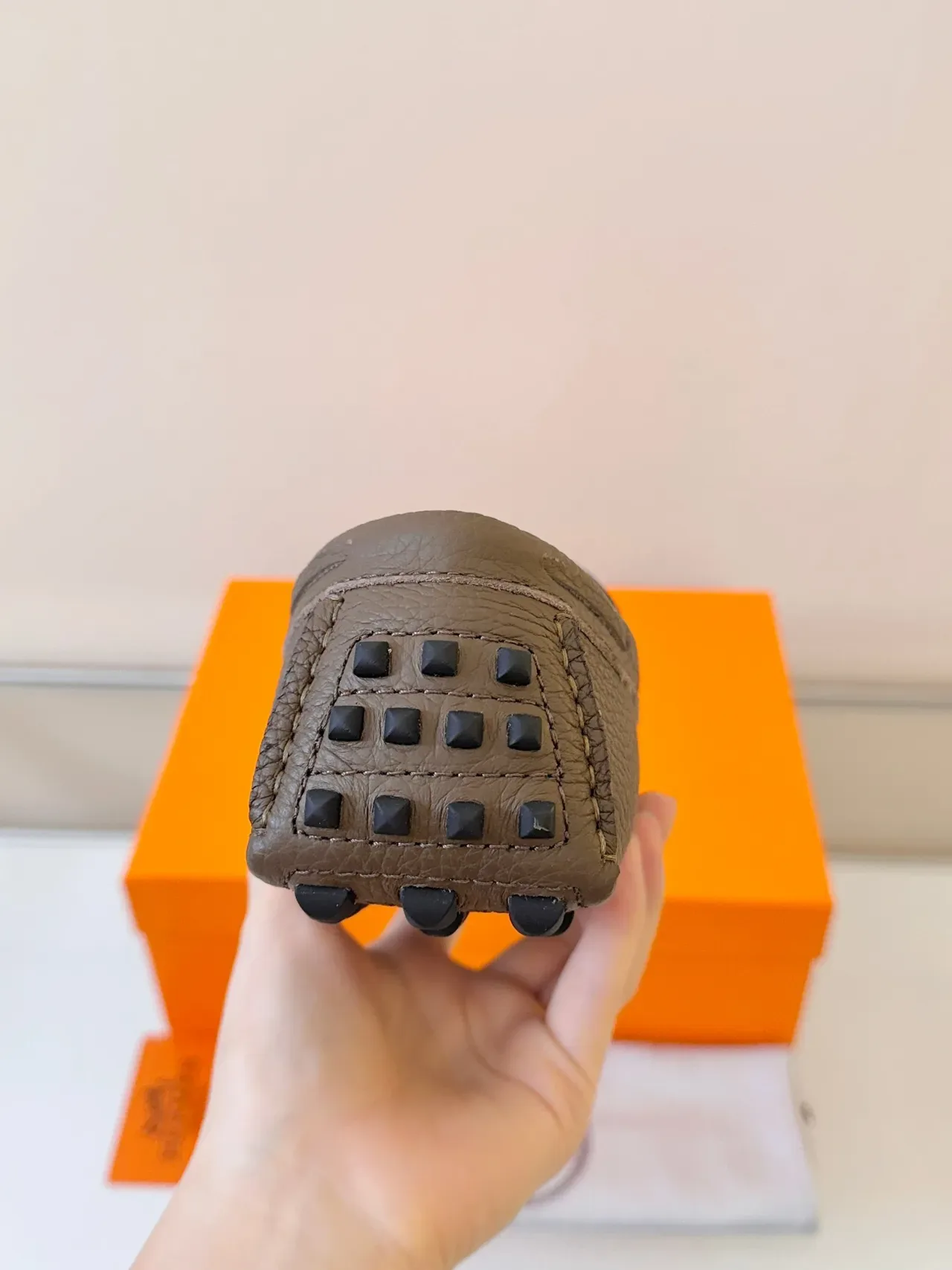 Hermès Oran Mocassin Cuir Pebbled Marron Orange Sangle H 4