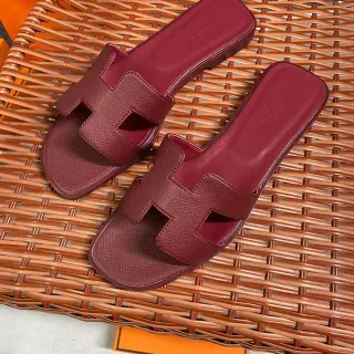 Hermès Oran borgonha H-Strap sapatos