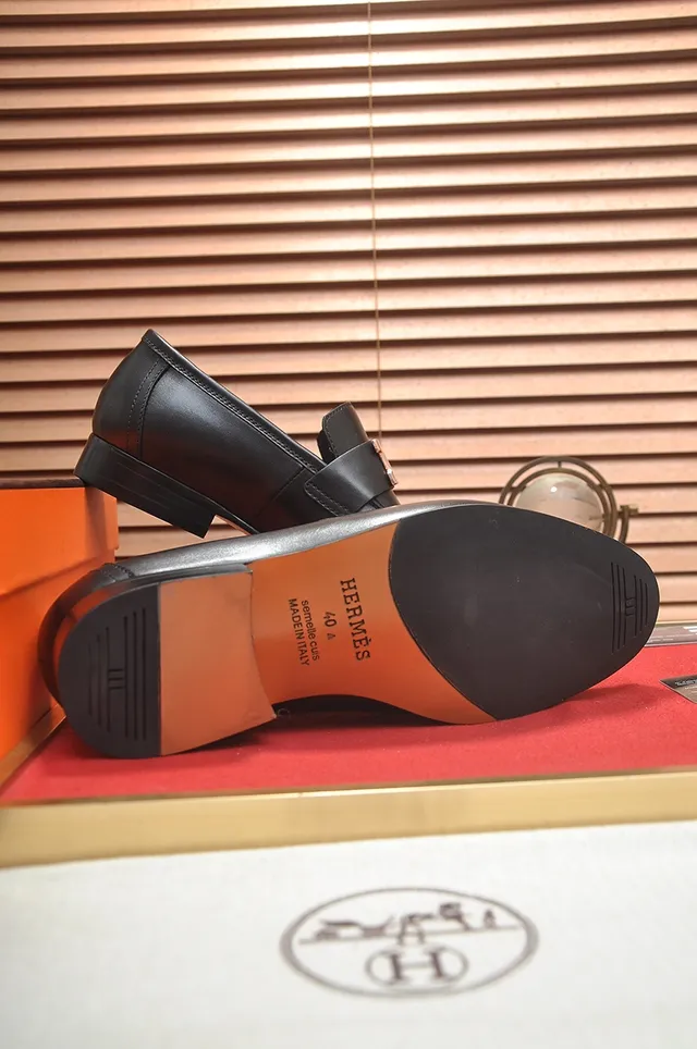Hermès Oran Loafer Black Leather H-Buckle Loafers 3