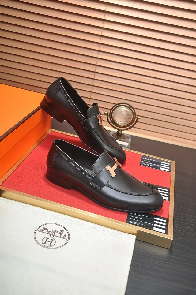 Hermès Oran Loafer Black Leather H-Buckle Loafers 4