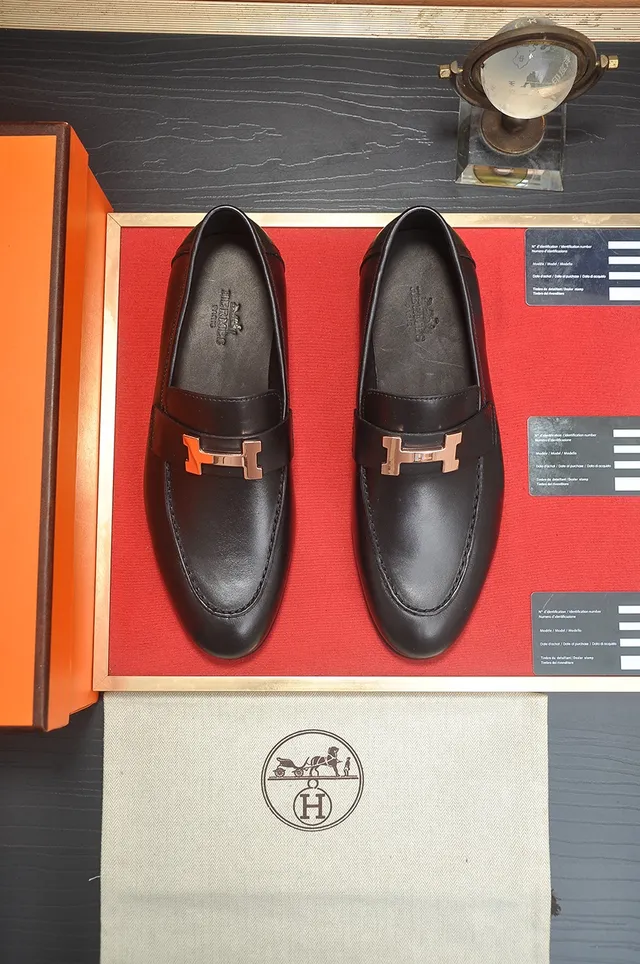 Hermès Oran Loafer Black Leather H-Buckle Loafers 5