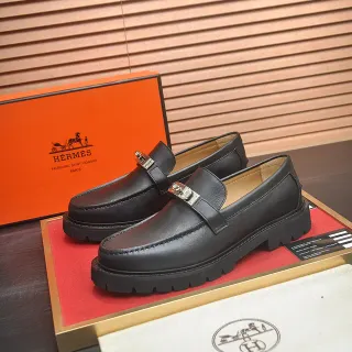Hermès Oran لوفر أسود جلد معدني بكل سولة لوج لوفر