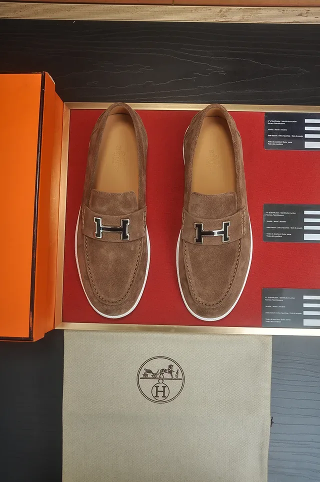 Hermès Oran Loafer Brown Suede White Sole Loafers 5