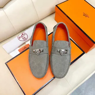 Hermès Oran Loafer 灰色麂皮马衔扣乐福鞋