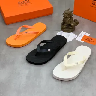 Hermès Oran 橙黑 纹理橡胶底 夹趾拖鞋