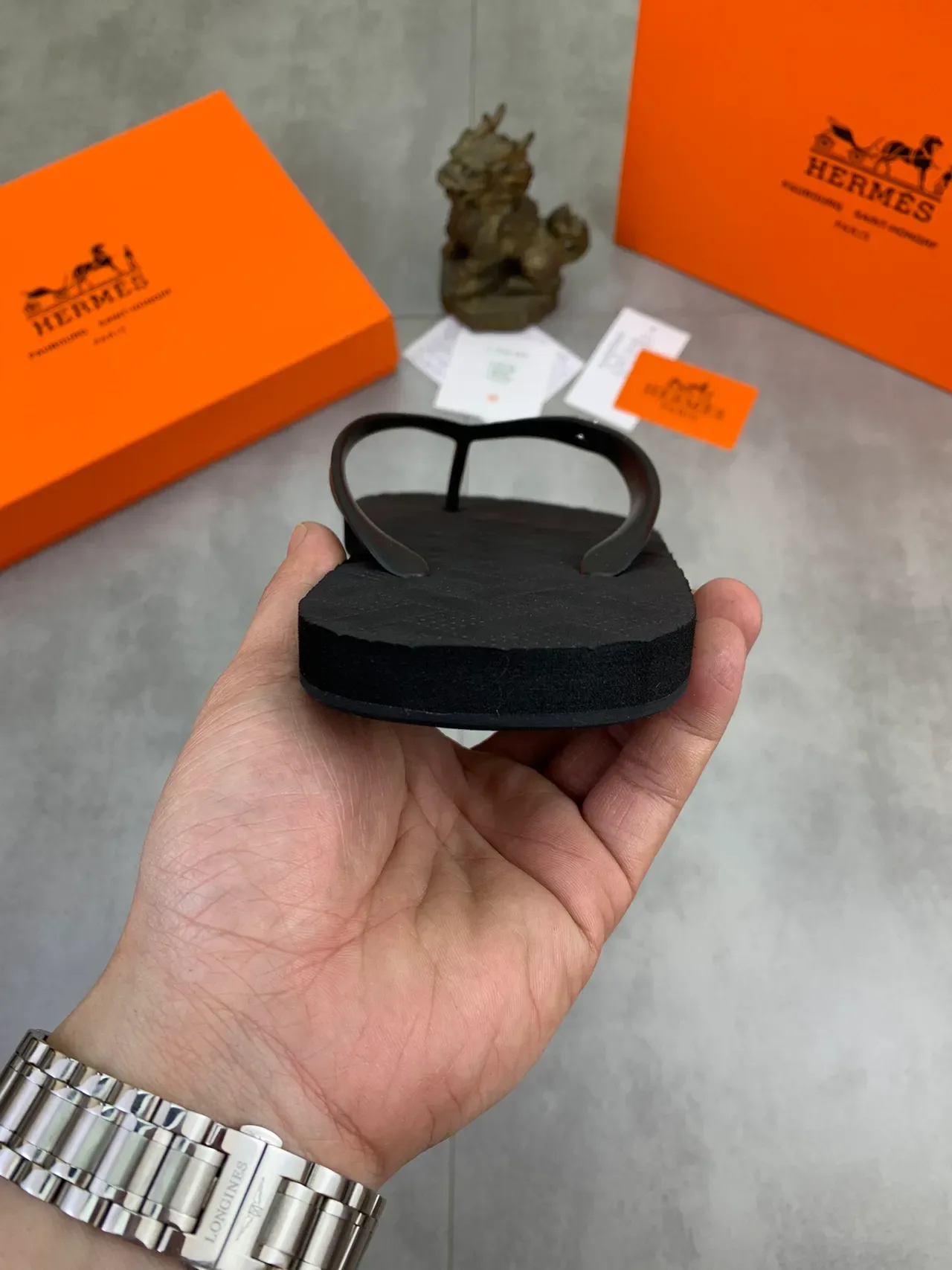 Hermès Oran Orange Black Flip-Flop Textured Rubber Sole Slippers 2