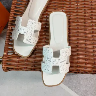 Hermès Oran Perforated H-Strap White Casual Sandals