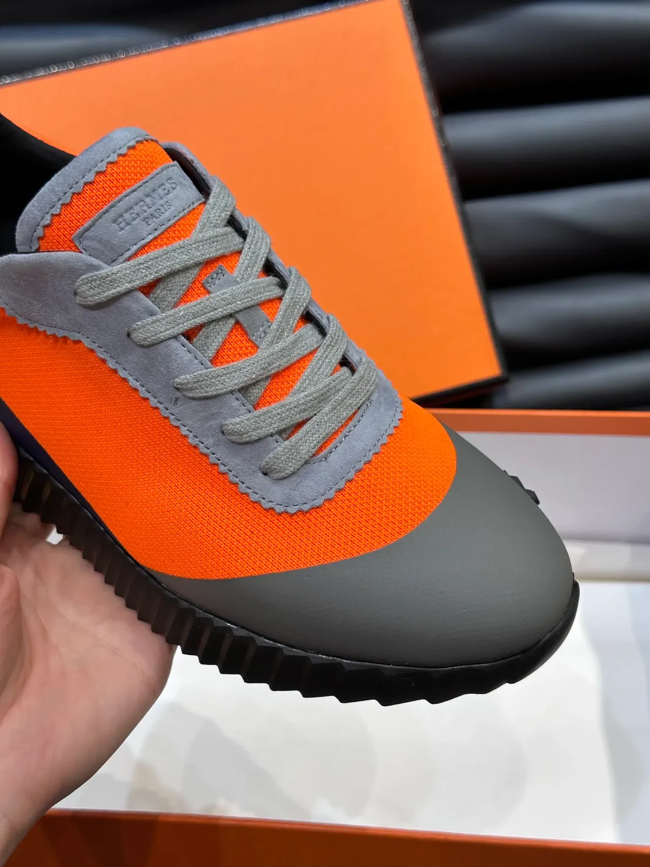 Hermès Oran Runner Orange Navy Gray Lifestyle Sneakers 3