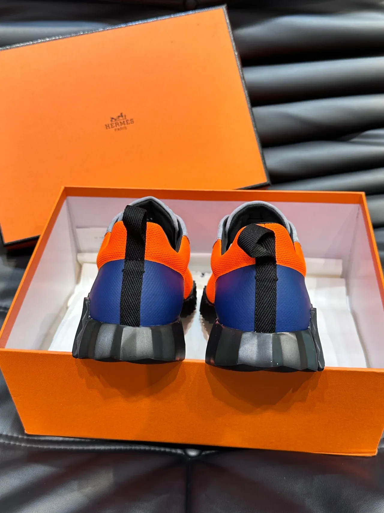 Hermès Oran Runner Orange Navy Gray Lifestyle Sneakers 4