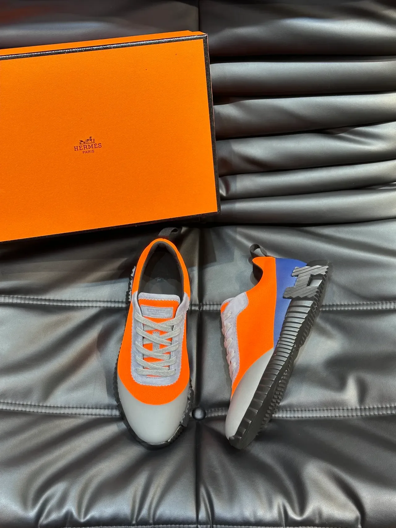 Hermès Oran Runner Orange Navy Gray Lifestyle Sneakers 5