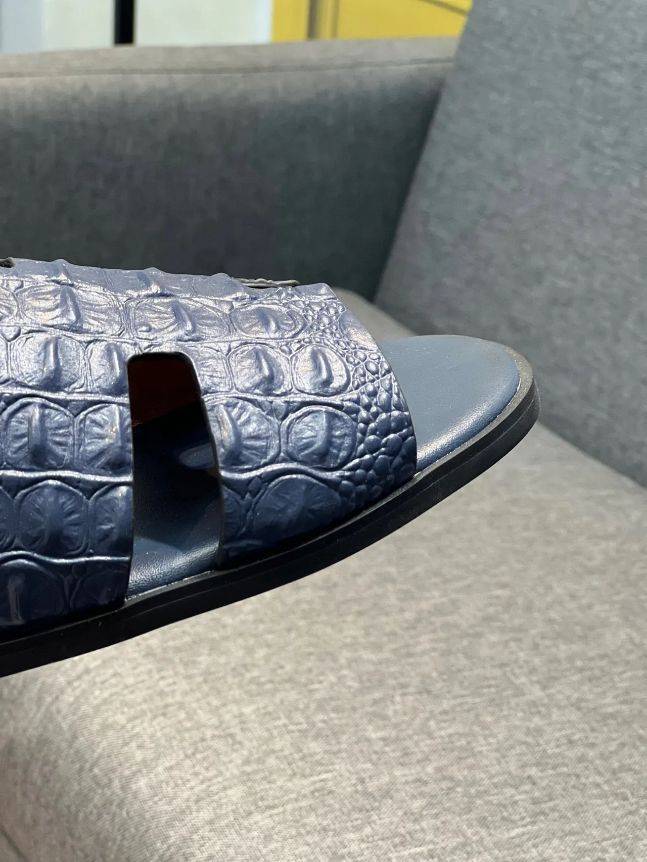 Hermès Oran Slides Navy Crocodile-Embossed Leather Slippers 4