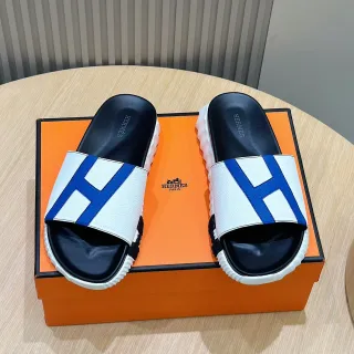 Hermès Oran Slipper أبيض أزرق أسود حذاء منزلي