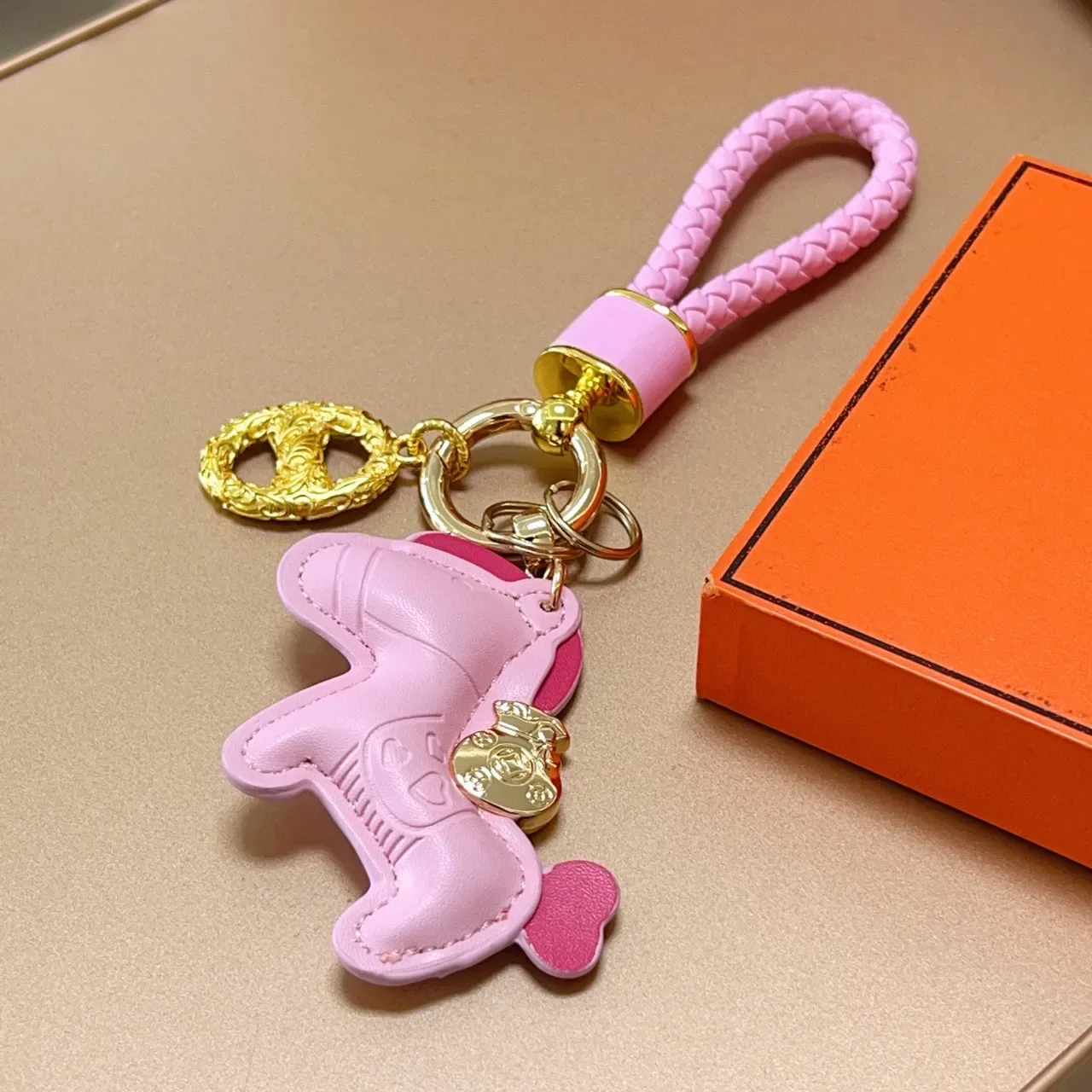 Hermès Pink Gold Leather Horse Charm Braided Strap Handbag 2