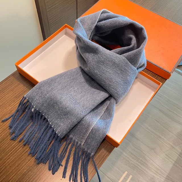 Hermès cachecol em cachemira cinza-bege com gradiente de duas cores 6