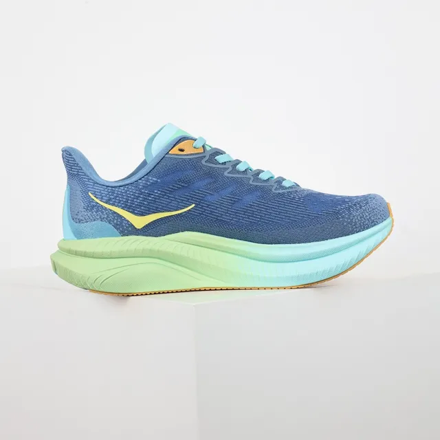 Hoka Azul Verde Parte Superior de Tricô Tecnológico Sola do Meio Bloqueada em Cores Tênis de Corrida 7