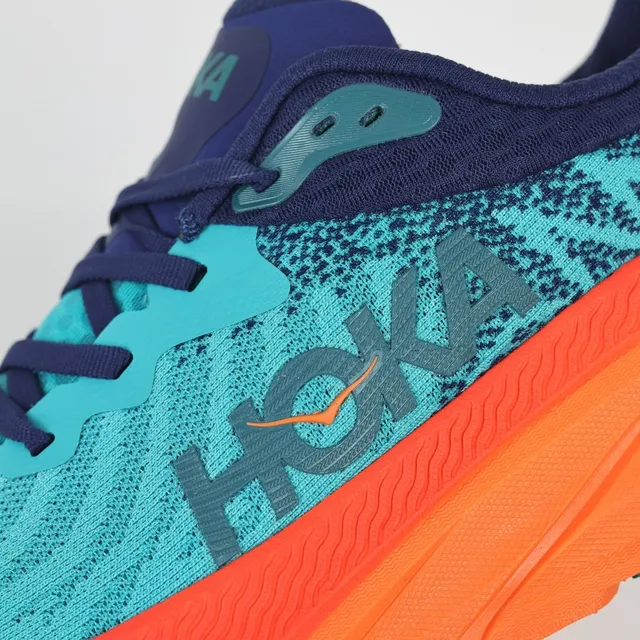 Hoka Blue Orange Engineered Knit Upper Flared Midsole Running Shoes 6