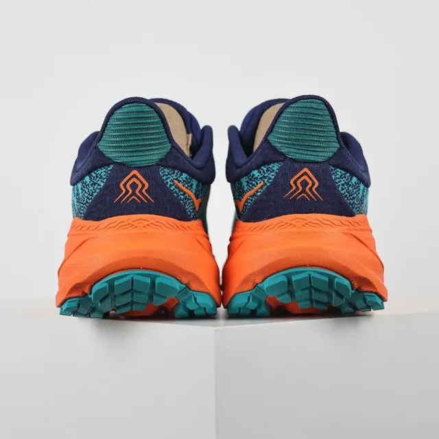 Hoka Blue Orange Engineered Knit Upper Flared Midsole Running Shoes 8