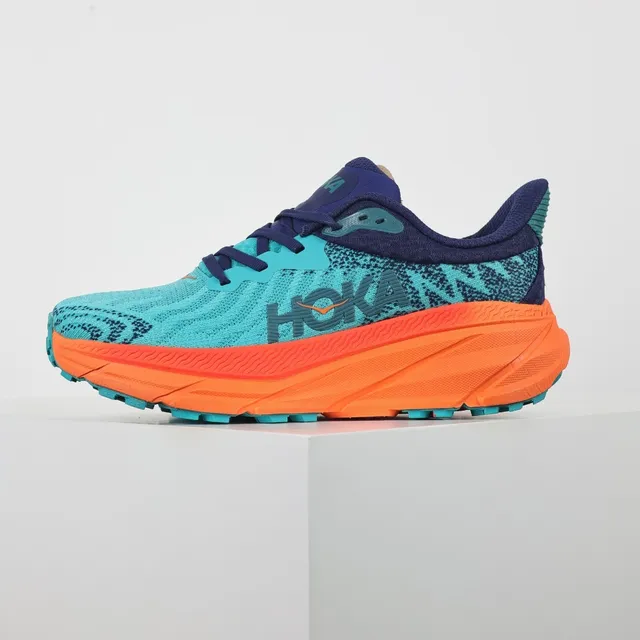 Hoka Blue Orange Engineered Knit Upper Flared Midsole Running Shoes 9