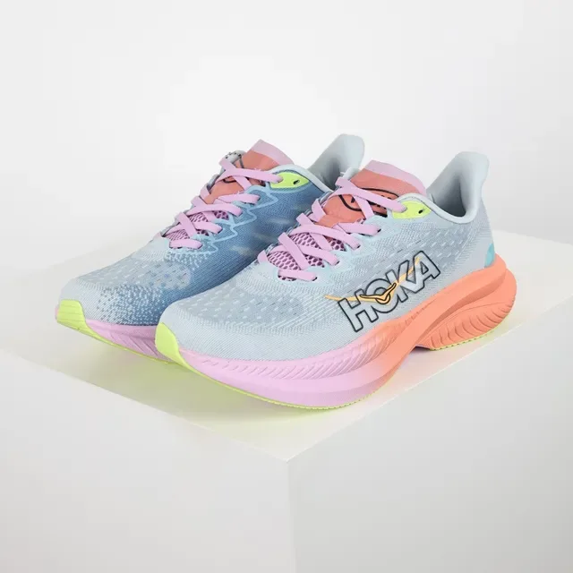 Hoka Blue Pink Engineered Knit Upper Gradient Midsole Running Shoes 2