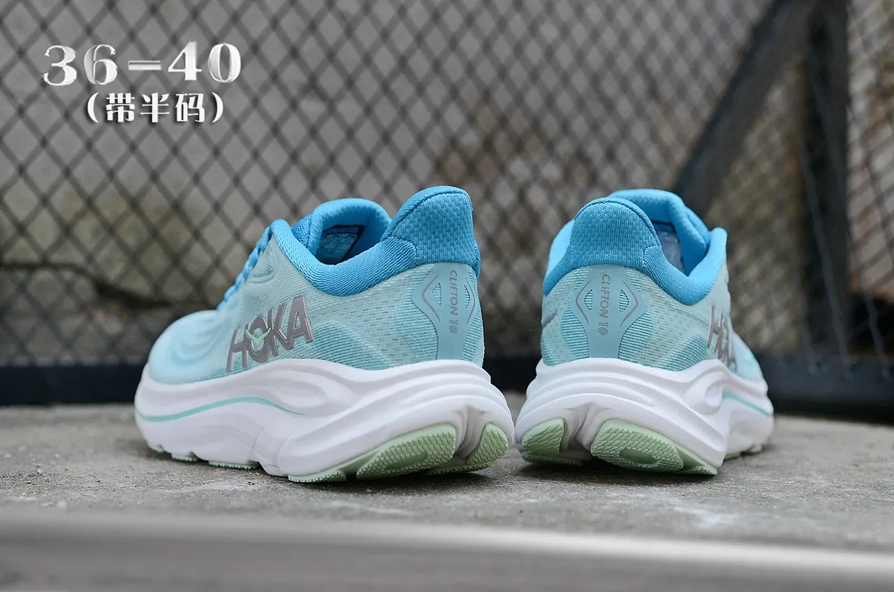 Hoka Blue White Engineered Knit Upper Thick Sculpted Midsole Running Shoes 6
