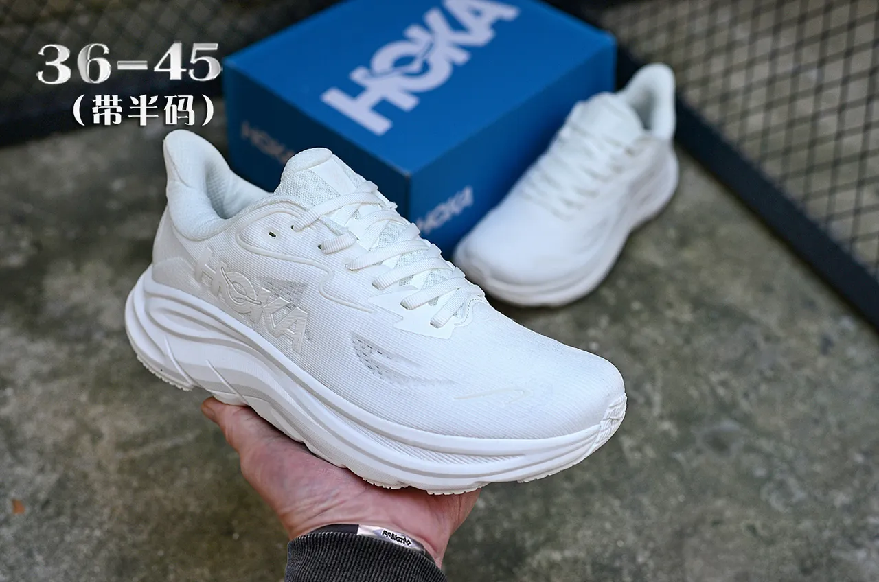Hoka Clifton White Monochrome Engineered Knit Upper Running Shoes 3
