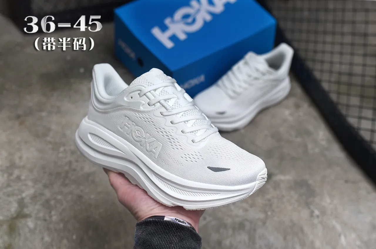 Hoka White Black Monochrome Engineered Knit Upper Running Shoes 4