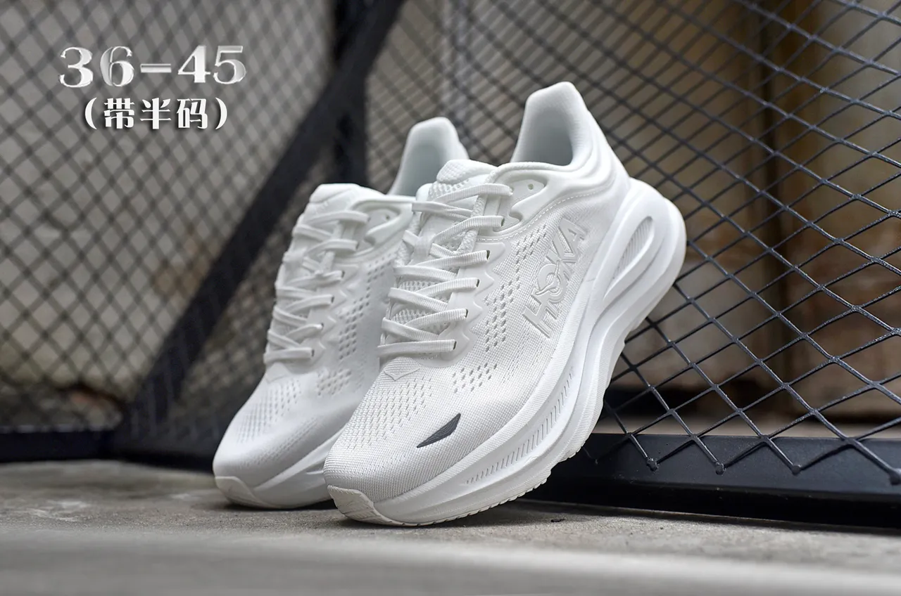 Hoka White Black Monochrome Engineered Knit Upper Running Shoes 6