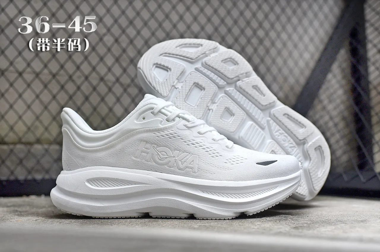 Hoka White Black Monochrome Engineered Knit Upper Running Shoes 7