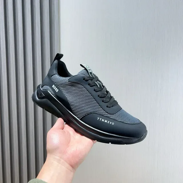 Hugo Boss حذاء رياضي أسود رمادي مع علوة شبكية وصناعية ووسطية متماسكة مطبوعة 3